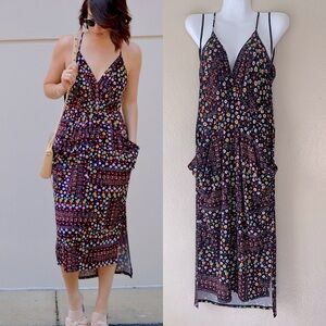 BCBG Generation Summer Ditzy Floral Pleated Spaghetti Strap Midi Dress Size S